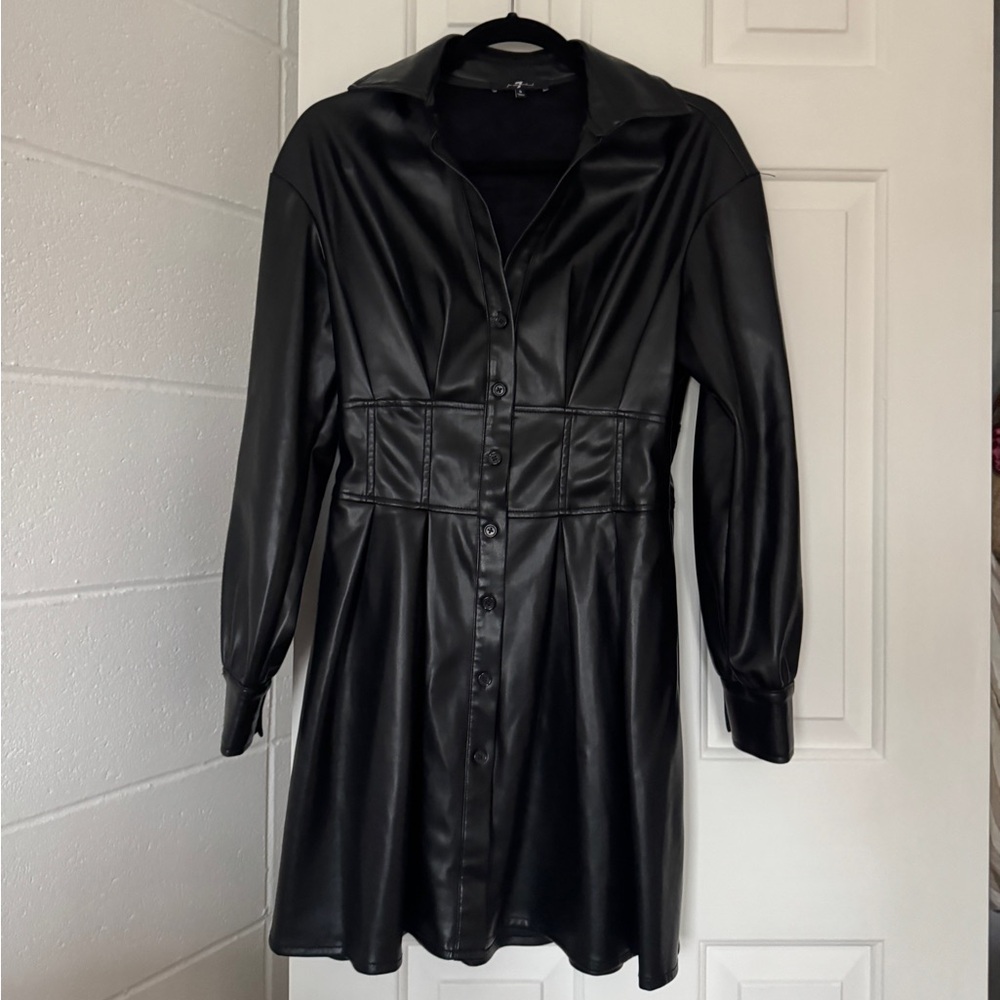 7 For All Mankind Black Faux Leather Shirt Dress